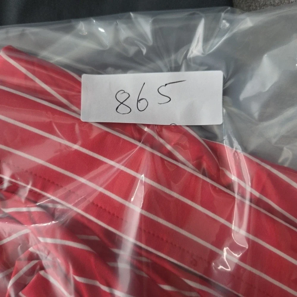 RLX Ralph Lauren Men's XL Pink/white Stripe Short Sleeve Golf Polo Shirt Stretch